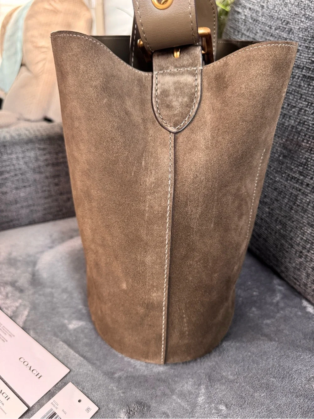 COACH Bleecker Bucket Bag in Olive Suede